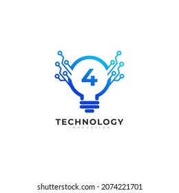 Número 4 Elemento de plantilla de diseño de la tecnología de la lámpara interior para la innovación de logotipos