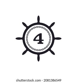 Number 4 Inside Ship Steering Wheel and Circular Chain Icon for Nautical Logo Inspiration