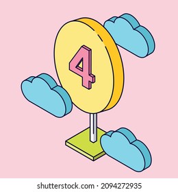 number 4 isometric perspective vector