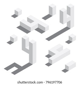 Number 4 in isometric style. White on white digits with shadows. Educational set