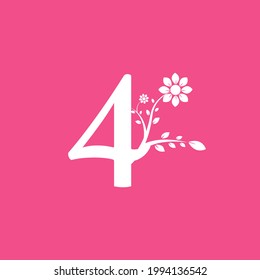 Number 4 Linked Fancy Logogram Flower. Usable for Business and Nature Logos.