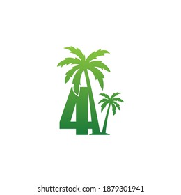 Icono del logotipo del número 4 e ilustración vectorial del icono del árbol de coco