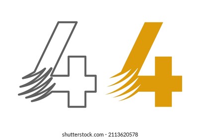Number 4 logo and creative flying numeral. Fast figure corporate logotype emblem. Speed ​​effect linear and colorful corporate brand identity. white background.