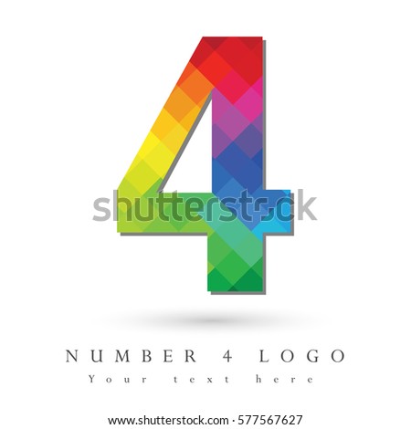 Number 4 Logo Design Concept in Rainbow Mosaic Pattern Fill and White Background