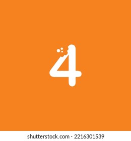 number 4 logo design with unique creative bite marks in modern style in white on orange background. cute number 4 illustration. suitable for business logo, company, marketing, promotion, food, etc