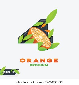 Vector de diseño del logo número 4 con rodajas de color naranja fresco
