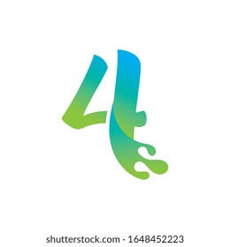 Number 4 logo design with water splash ripple template