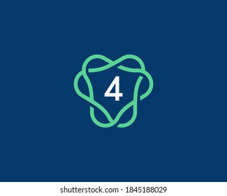 Number 4 logo icon design template. Creative linear wreath frame emblem sign logotype in modern minimal style.