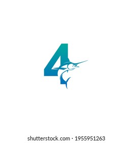 Icono del logotipo número 4 con símbolo de diseño de pescado vector