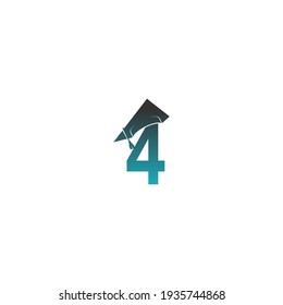 Number 4 logo icon with graduation hat design vector illustration