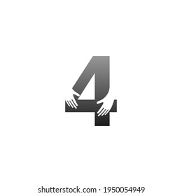 Number 4 logo icon with hand design symbol template vector