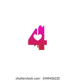 Number 4 logo icon with melting love symbol design template vector