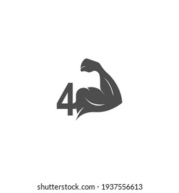 Number 4 logo icon with muscle arm design vector illustration