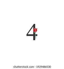 Number 4 logo icon with rose design vector illustration