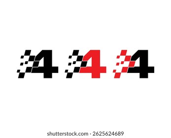 number 4 logo with racing flag symbol icon design vector isolated transparent background