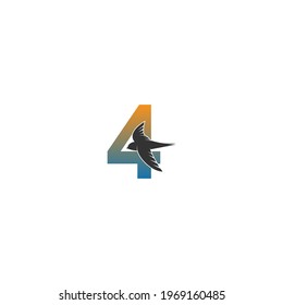 Number 4 logo with swift bird icon design vector template