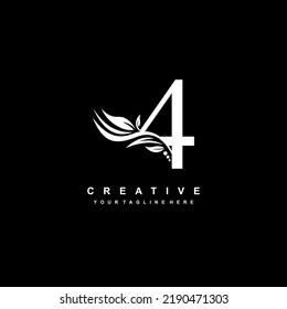 
Number 4 Logo Vector Design With Leaf Decoration. Monogram Number 4, Typography. Feather Logo. Luxury Number 4. 4 Flourish. Suitable For Commemorative Logos, Events, Anniversaries, Birthdays, Ages, 