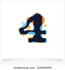 Number 4 logo with watercolor splashes. Color overlay style.