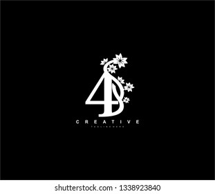 Number 4 luxury decorative flower ornament monogram logo