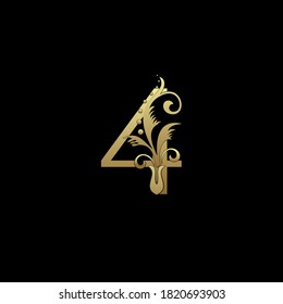 Number 4 Luxury flower ornament Gold logo