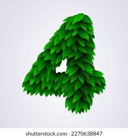Number 4 made of green leaves. Vector illustration