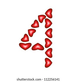 Number 4 made of hearts on white background