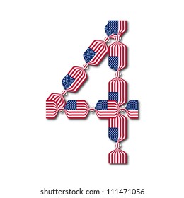 Number 4 made of USA flags in form of candies on white background, Vector Illustration