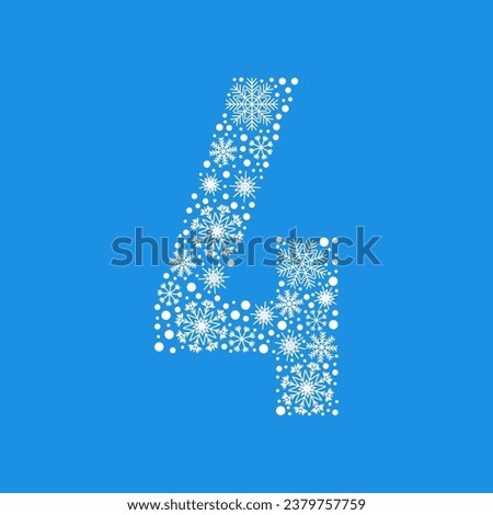 Number 4 made from white snowflakes. Christmas snow design element.