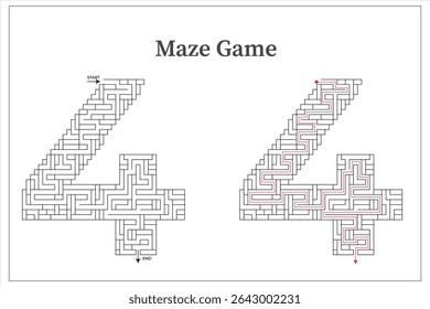 Number 4 maze game pattern decorative design template