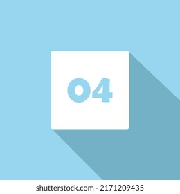 Number 4 modern flat design icon in white frame on blue screen for commercial use and calendar printing.