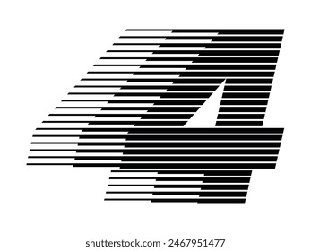 Number 4 Modern Logo with Horizontal Speed Line Pattern