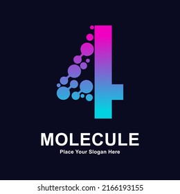 Diseño vectorial de puntos de molécula número 4. Adecuado para empresas, iniciales, Medicina, ciencia, tecnología, laboratorio, electrónica