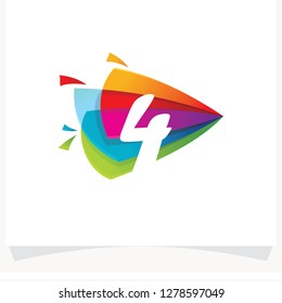 Number 4 Negative space design. Number 4 logo at colorful multicolor triangle play background
