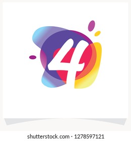 Number 4 Negative space design. Number 4 logo at colorful multicolor splash background