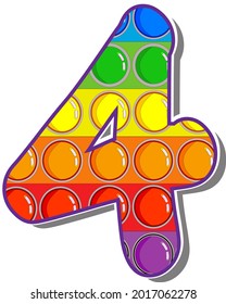 The number 4.  The numbers are rosy in the form of a popular childrens game pop it. Bright letters on a white background.  Bright numbers on a white background. 