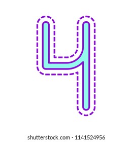 Number 4, numeral, fourth. Colored sketch with dotted border on white background