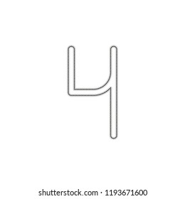Number 4, numeral, fourth. Dotted outline silhouette with shadow on white background
