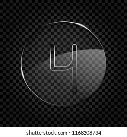 Number 4, numeral, fourth. Icon in circle glass bubble on dark transparent grid. Glass style