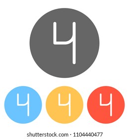 Number 4, numeral, fourth. Set of white icons on colored circles