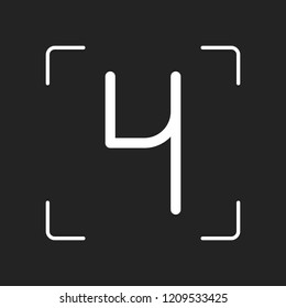 Number 4, numeral, fourth. White object in camera autofocus on dark background