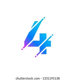 Number 4 Numeric Glitch Modern Alphabet Logo Vector Icon 