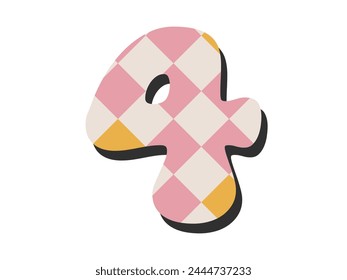 Number 4 on a transparent background.Number four with colorful chess.Groovy retro trendy style y2k.Numbers for printing for birthday,anniversary celebration.Vector illustration EPS10