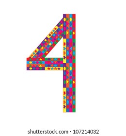 Number 4 on white background from colorful graphic letter collection, Vector Illustration