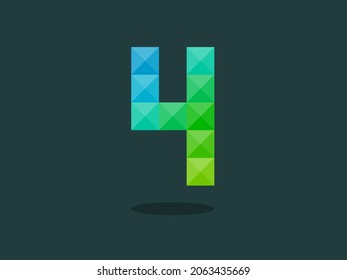 Número 4 con combinación perfecta de colores azul-verde brillante. Bueno para imprimir, diseño de camisetas, logotipo, etc.