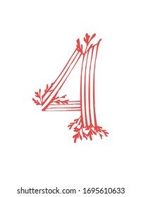 Number 4 pink colored seaweeds underwater ocean plant sea coral elements flat vector illustration on white background