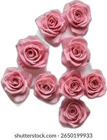 The number "4" pink roses are artfully arranged to form the number four, creating a visually appealing and unique floral numeral.