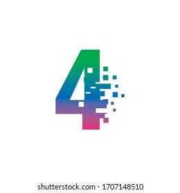 NUMBER 4 with pixel digital logo design gradient concept