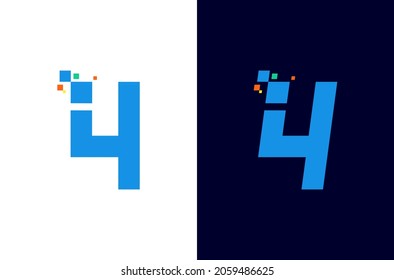 Diseño de logotipo de 4 píxeles. Número digital cuatro elementos