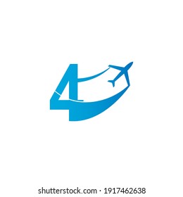 Number 4 with plane logo icon design vector illustration template