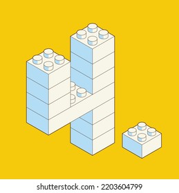 Number 4 from Plastic building blocks. Colored bricks isolated on white background. Vector 3d illustration.